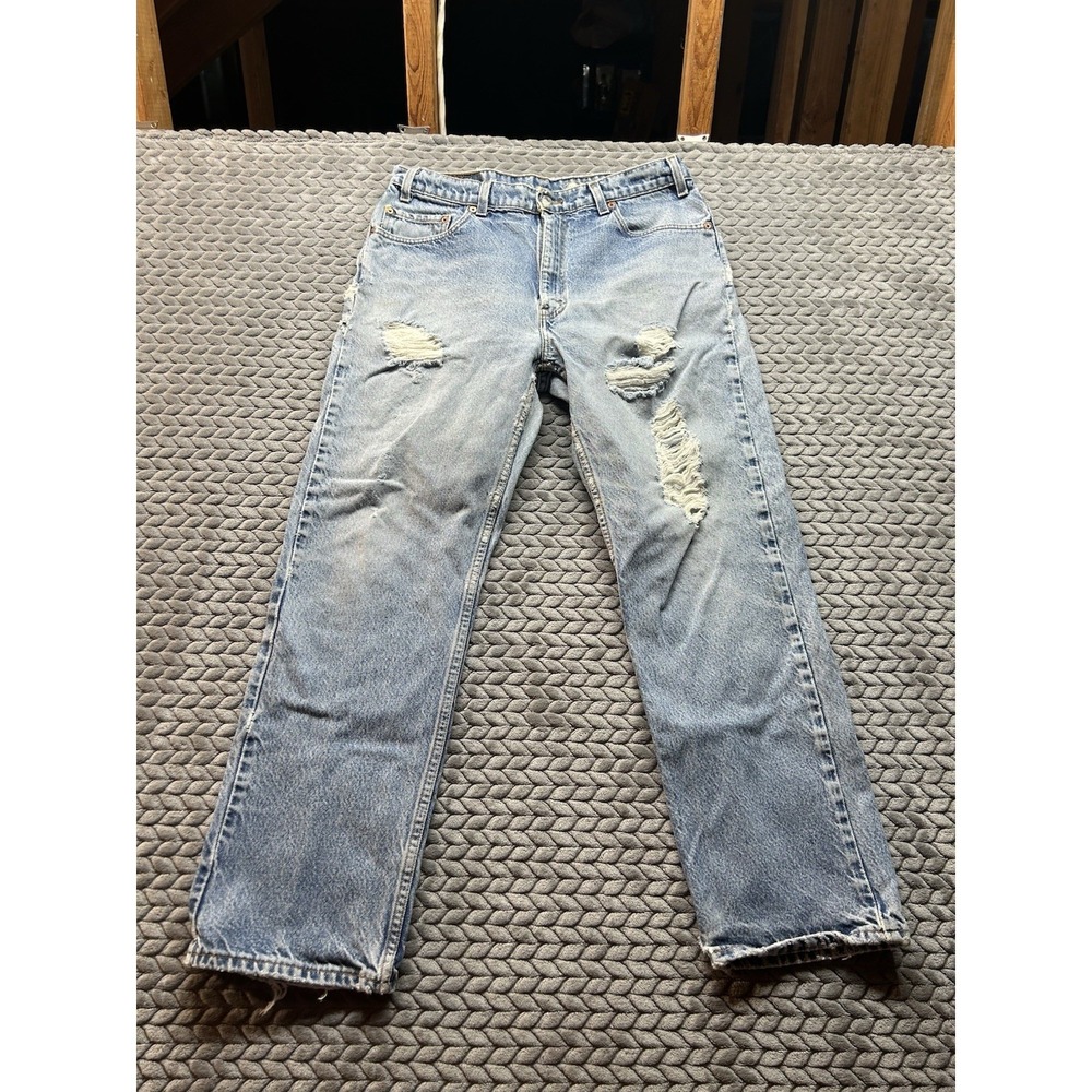 Levi's 505 Jeans 36x30 Distressed Light Wash Y2K Grunge Thrashed Straight Denim